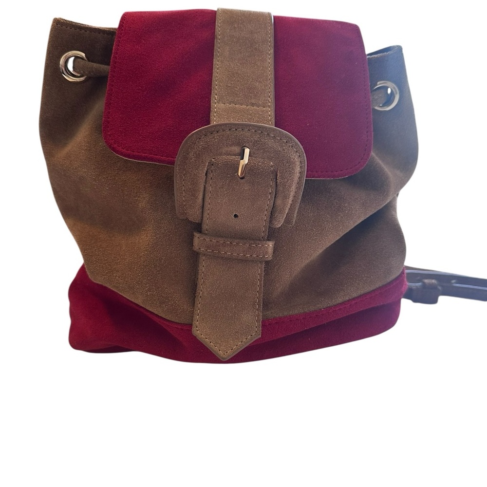 House of Harlow 1960 Juda Mini Backpack Suede Adjustable Straps Red‎ & Brown